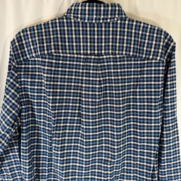 New Gap Button Up Shirt Men's Medium Blue White Plaid Standard Fit Stretch - Picture 10 of 11